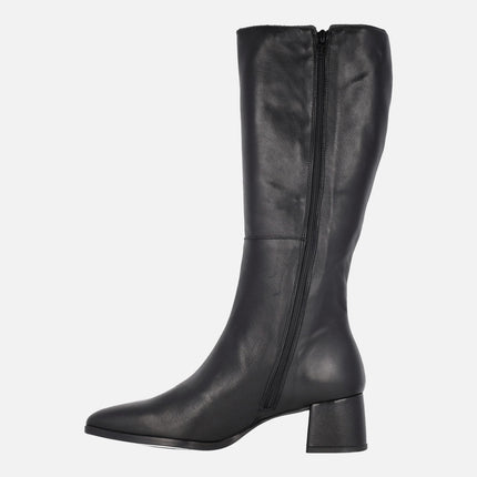 Ayse black leather high boots with 5 cm heel