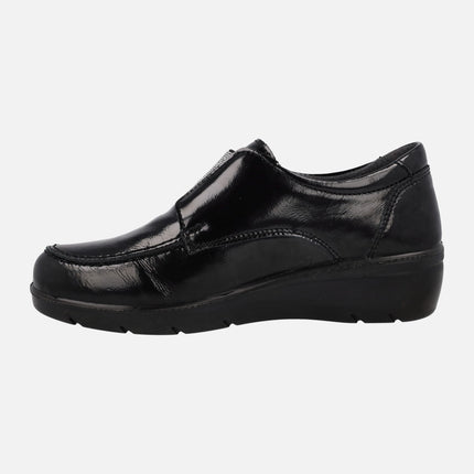 Zapatos deportivos negros de charol con elástico plata