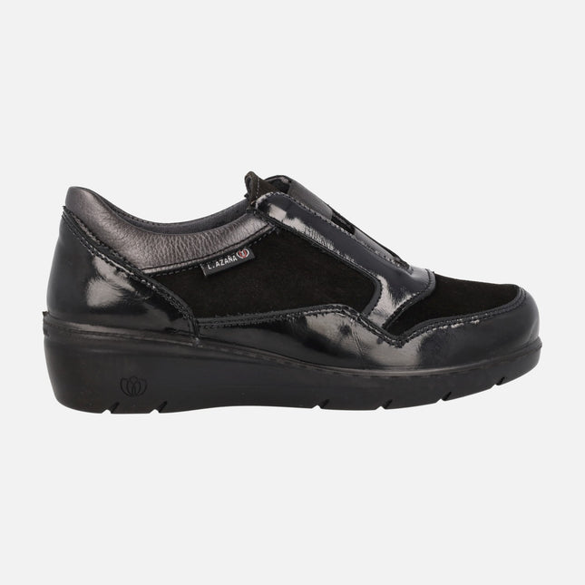 Multimaterial Black Sneakers for Women with Elastic to the instep