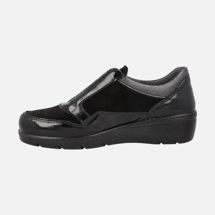 Multimaterial Black Sneakers for Women with Elastic to the instep