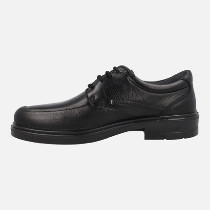 Black leather shoes for men with laces and waterproof system