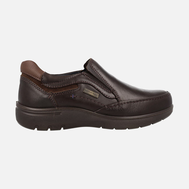 Men's leather moccasins with waterproof treatment