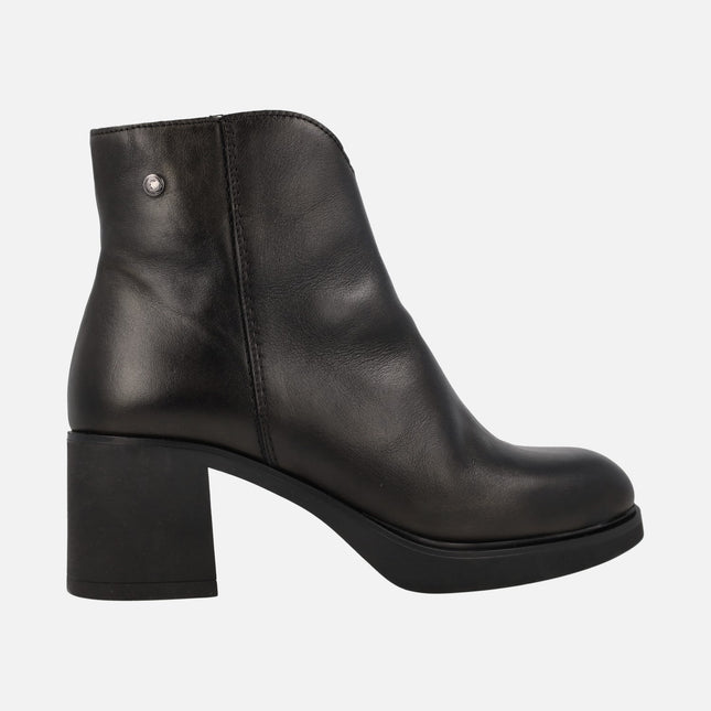 Women's leather booties with wide heels and platform