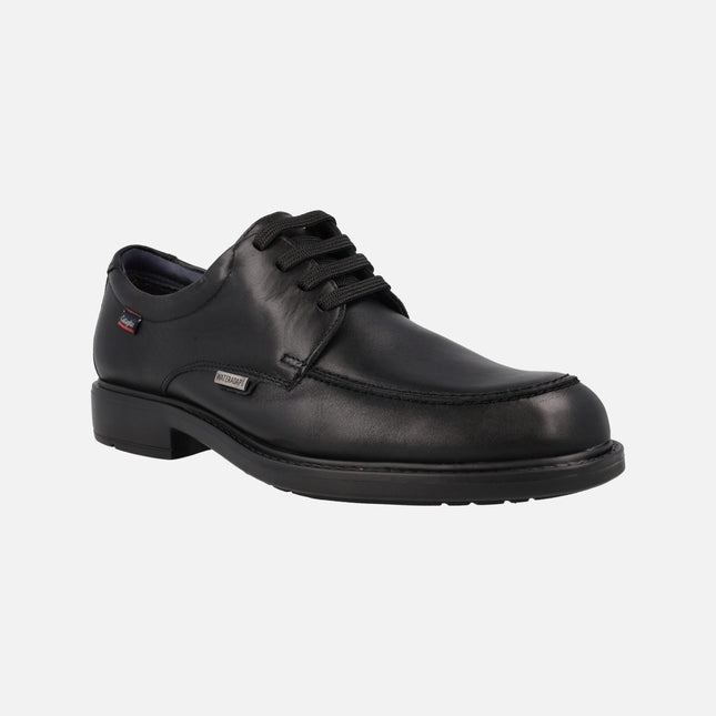 Black leather shoes with laces and water adapt membrane