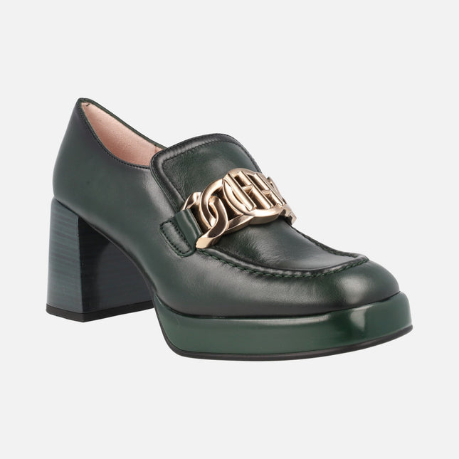 Tokio leather loafers with high heel and platform