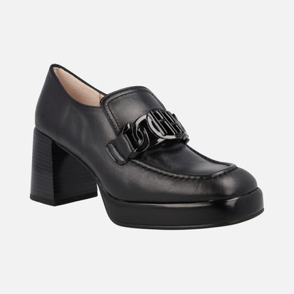 Tokio leather loafers with high heel and platform