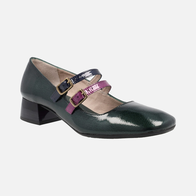 Mary Jane Manila Hispanitas shoes in green patent leather with colorful straps