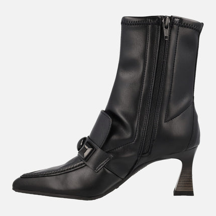 Black stretch ankle boots with elastic leg and decoration