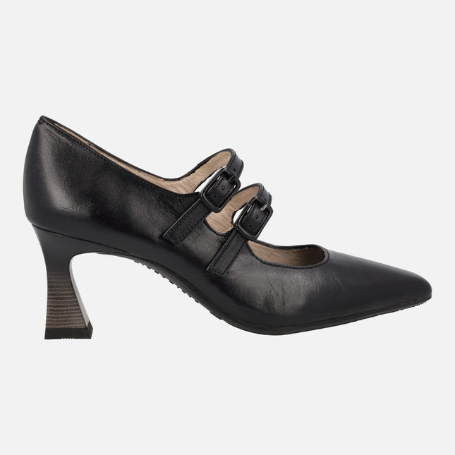Zapatos Mary jane con doble tira de hebilla en piel negra