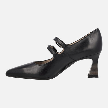 Mary jane shoes with double buckle strap in black leather