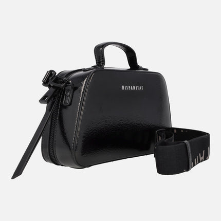 Multi-position handbags in black charol with double H