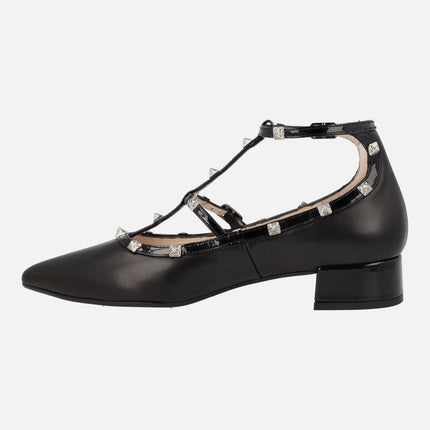 Black leather shoes with bracelets and studs Lodi Amines