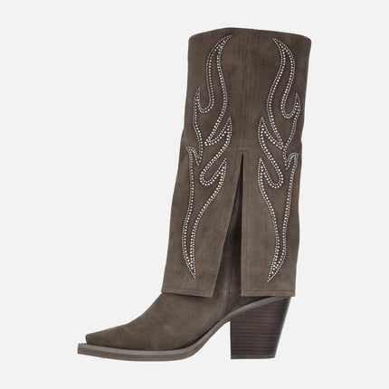 Alma en Pena high boots in coffee suede with jewel details