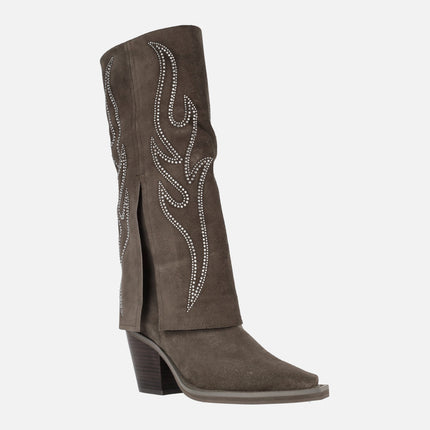 Alma en Pena high boots in coffee suede with jewel details