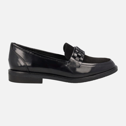 Black multi-material loafers with decoration on the upper