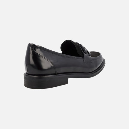 Black multi-material loafers with decoration on the upper
