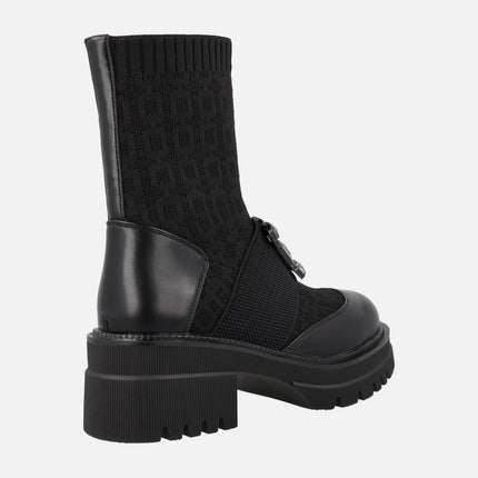 Black sock boots with jewel detail B079-H1033
