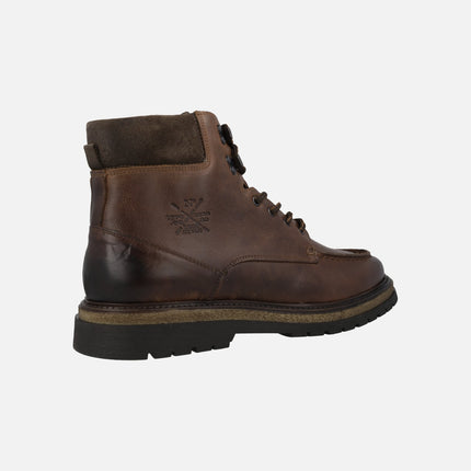 Brown leather boots with men's laces