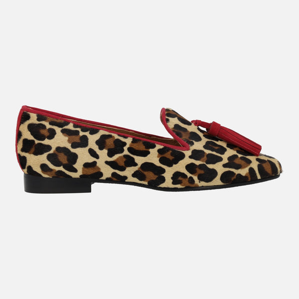 Animal Print Leopard Moccasins with Ribete and Red tassels