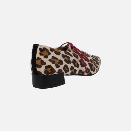 Animal print leopard shoes with red leather laces