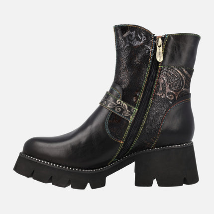 Omio 03 noir Black women's boots with track outsole