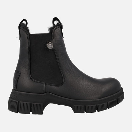 Panama Nery black leather chelsea boots with furry lining