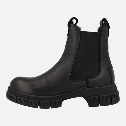Panama Nery black leather chelsea boots with furry lining
