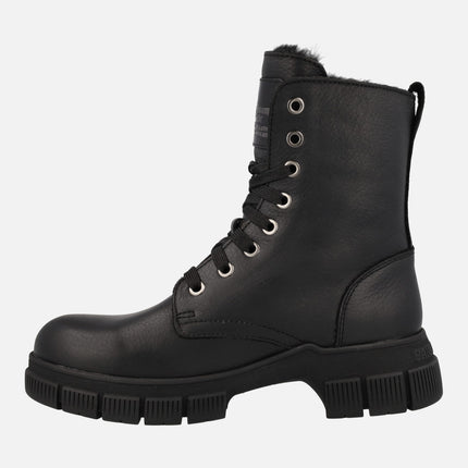 Panama jack Ninfa black leather boots with warm furry lining