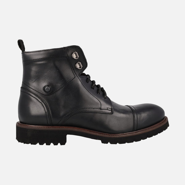 Black leather lace-up and zipper ankle boots for men