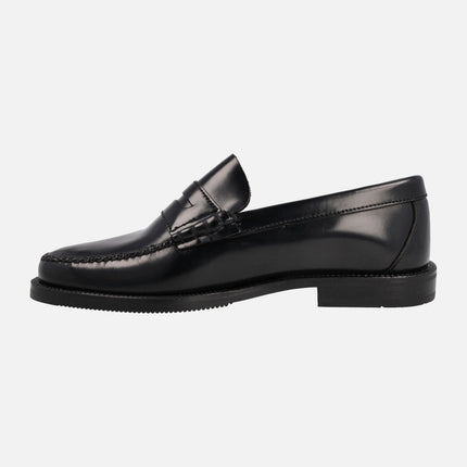 Castellanos black antik leather men's loafers with mask and rubber outsole