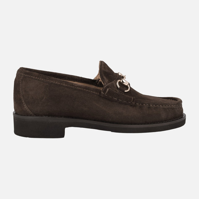 Brown Suede Loafers with Metal detail