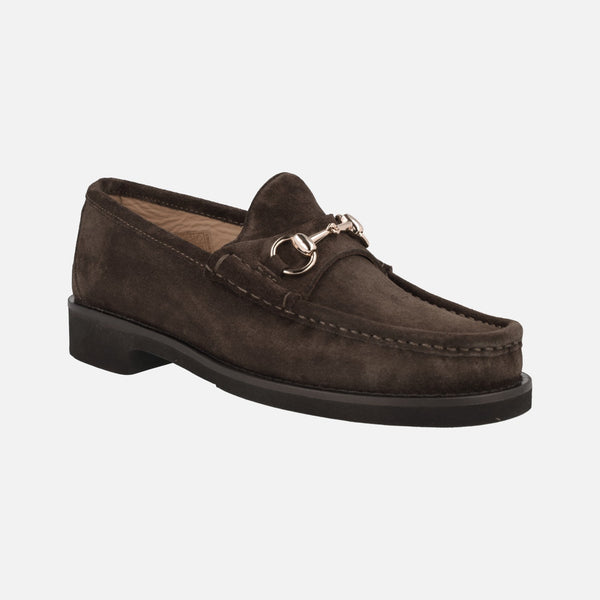 Brown Suede Loafers with Metal Trim