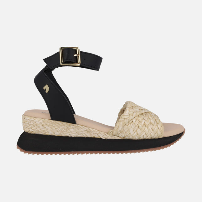 Mehama Raffia sandals in beige combined with Black