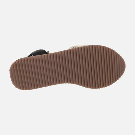 Mehama Raffia sandals in beige combined with Black