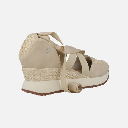 Open sneakers with tapes in combined beige suliac