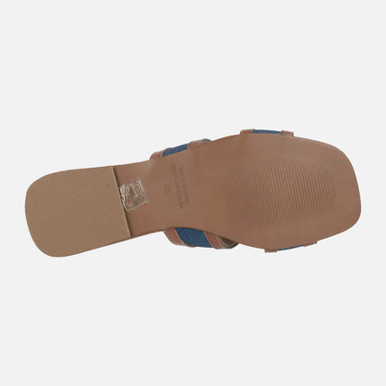 Bicolor leather flat sandals