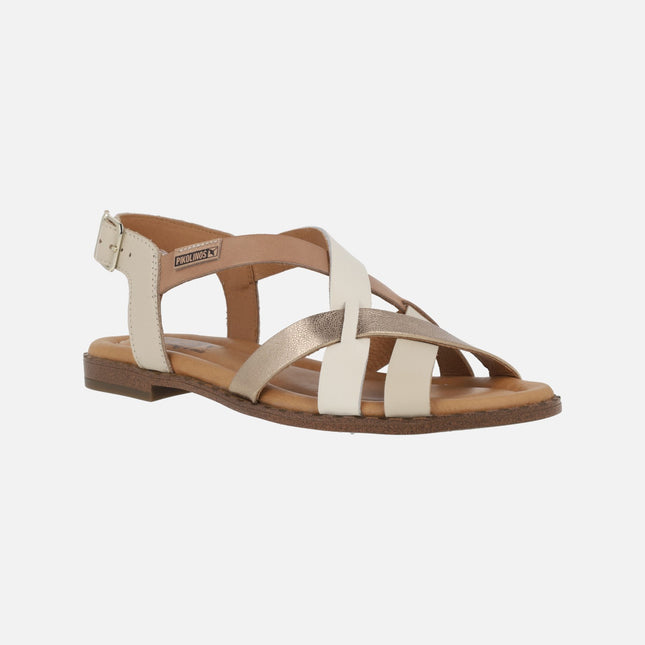 Flat leather sandals with multicolor strips Algar W0x-0556C3