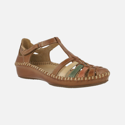 Crab-style leather sandals with multicolored strips P.Vallarta 655-0843c
