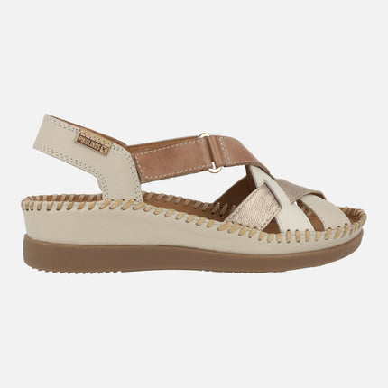Leather sandals with combined strips Cadaques W8K-0741c2 ivory