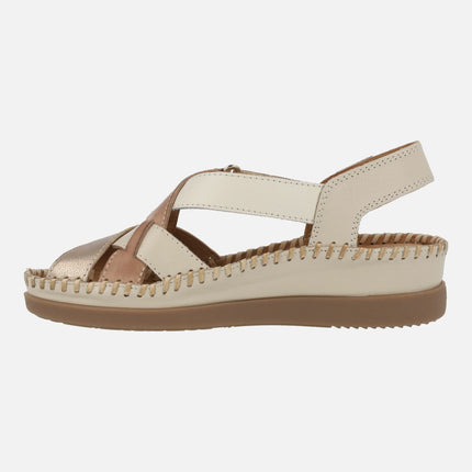 Leather sandals with combined strips Cadaques W8K-0741c2 ivory