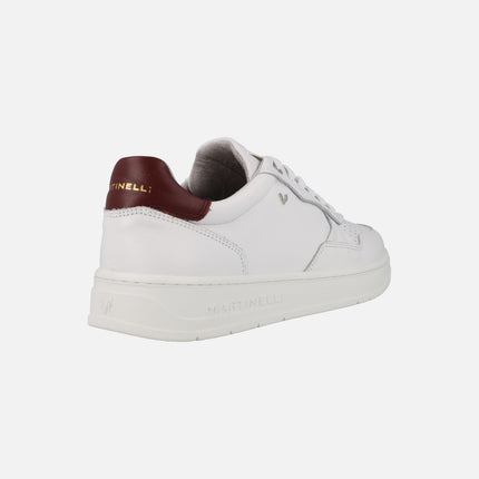 Newhaven Men's Sneakers in White Leather with wine heel