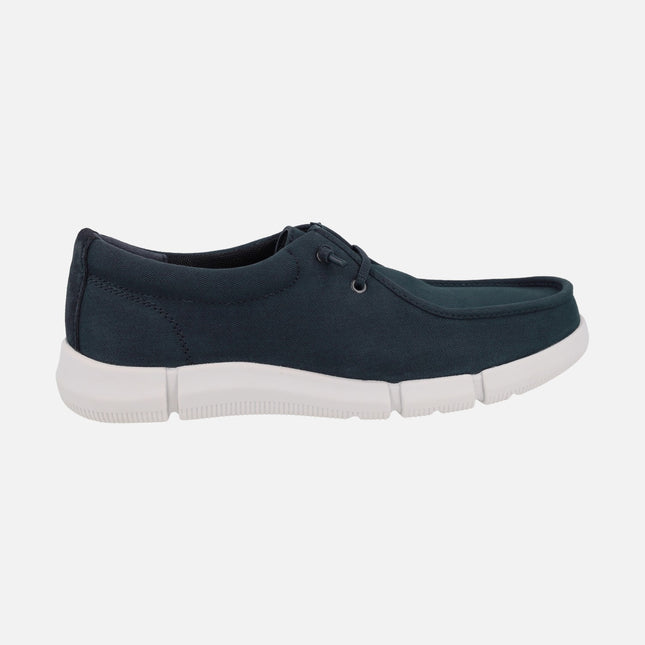Blue fabric shoes for men's with elastic laces