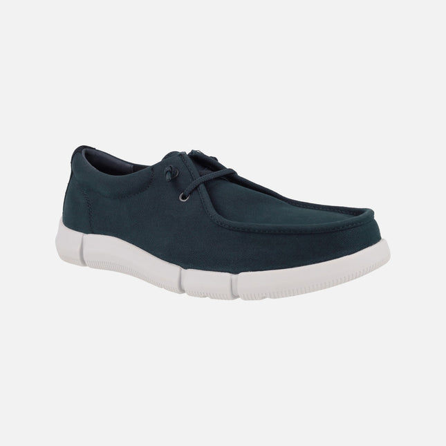 Blue fabric shoes for men's with elastic laces