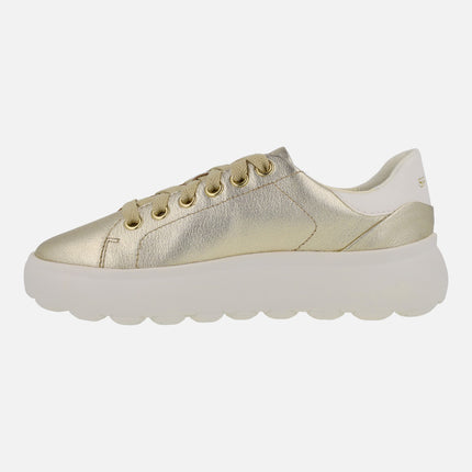 Gold leather sneakers with white heel spherica EC4.1