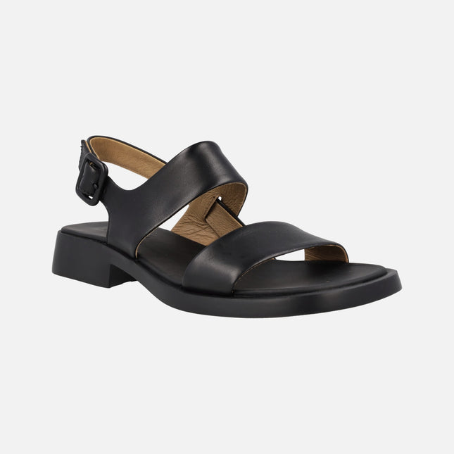 Dana Black leather sandals with two strips and buckle closure