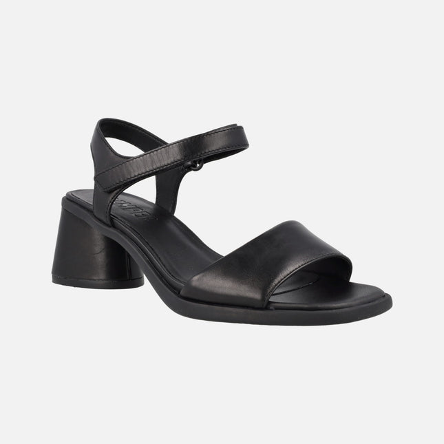 Black leather sandals with heel Kiara