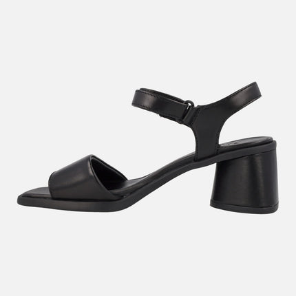 Black leather sandals with heel Kiara