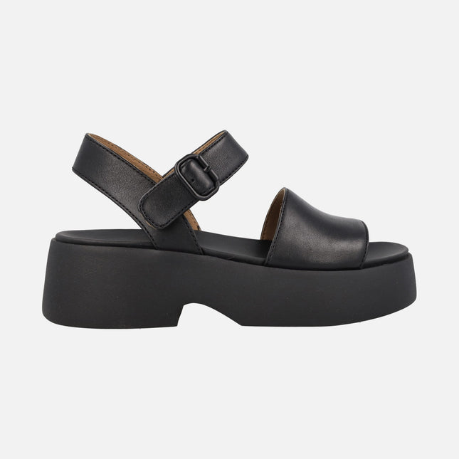Tasha Black leather sandals with platform