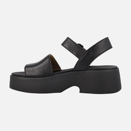 Tasha Black leather sandals with platform