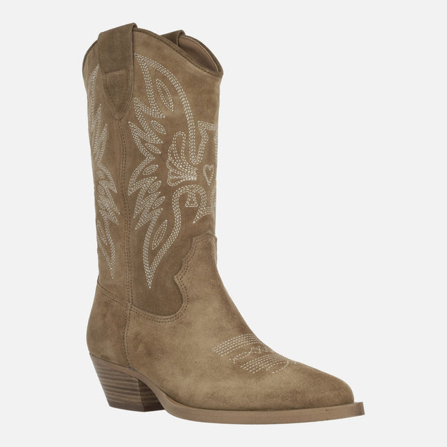 Cowboy Boots Alpe Western in brown suede with embroidery